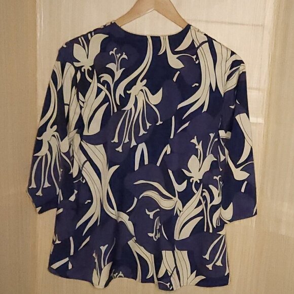 Isaac Mizrahi New York Purple Blue Floral Silky Blouse Large - Picture 2 of 7
